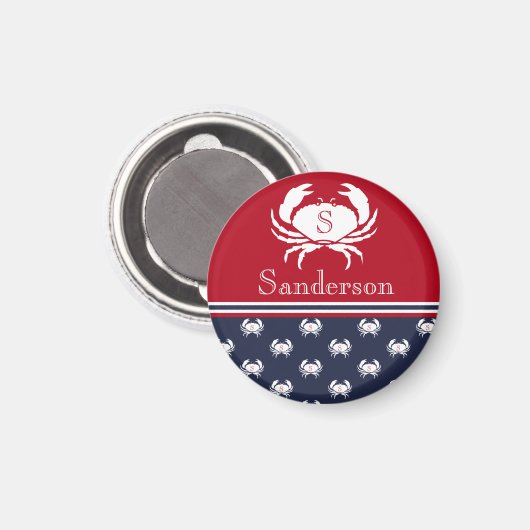 Aimant Crabe bleu marine    marine Monogramme (Recto/Verso)