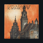 Aimant Cracovie<br><div class="desc">Affiche vintage de voyage en France pour Cracovie par les chemins de fer d'Etat polonais.</div>