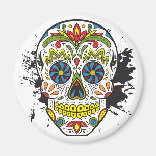 Aimant Crâne à sucre, crâne de tatouage, crâne mexicain