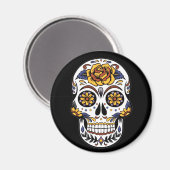 Aimant Crâne à sucre rose jaune sur noir (Recto/Verso)