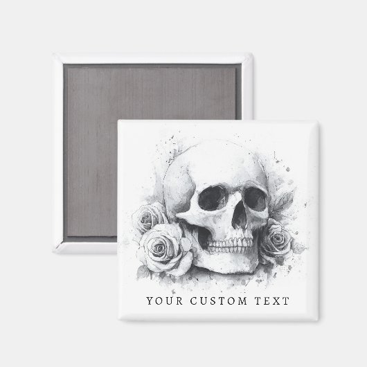 Aimant Crâne avec aquarelle rose (Recto/Verso)