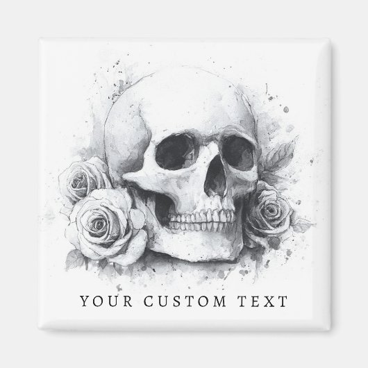 Aimant Crâne avec aquarelle rose (Devant)