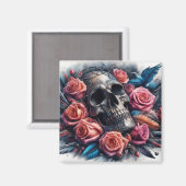 Aimant Crâne avec Roses et Bluebird (Recto/Verso)
