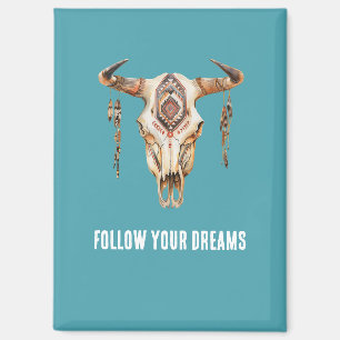 Aimant Crâne bleu turquoise des cornes de taureaux tribal