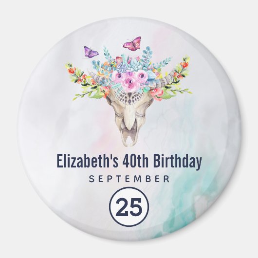 Aimant Crâne Boho avec un bouquet floral Enregistrer la d (Devant)