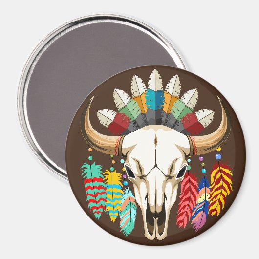 Aimant Crâne de buffle emblème amérindien (Recto/Verso)