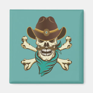 Aimant Crâne de cow-boy et os croisés