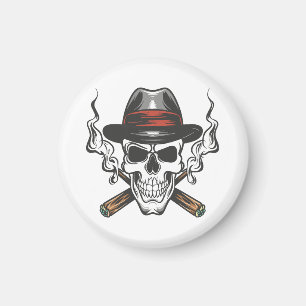 Aimant Crâne de gangster avec chapeau fedora