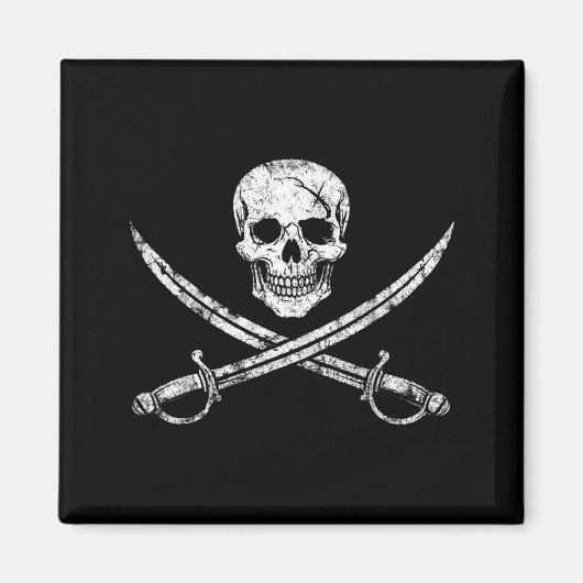 Aimant Crâne de pirate os croisés épée jolly roger (Devant)