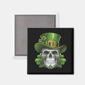Aimant Crâne de Sucre Fête de la Saint-Patrick Trèfle (Recto/Verso)