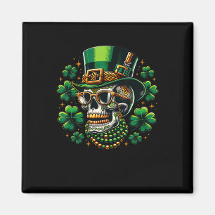 Aimant Crâne de sucre Trèfle portant un chapeau de Leprec