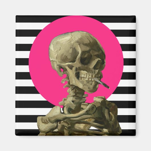 Aimant Crâne d'un squelette avec collage de la cigarette  (Devant)