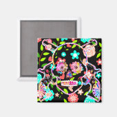 Aimant Crâne floral coloré mignon (Recto/Verso)