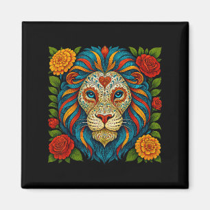 Aimant Crâne sucre Lion Dia De Muertos Halloween Jour De