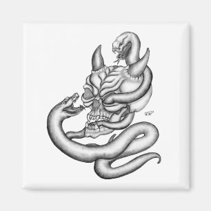 Aimant Crâne - têtes de diable avec serpent