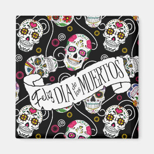 Aimant Crânes à sucre et tourbillons Rose noir ID725