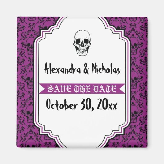 Aimant Crânes damas violet, mariage noir Enregistrer la d (Devant)