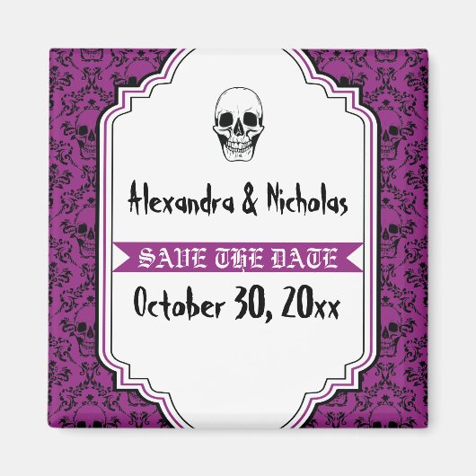 Aimant Crânes damas violet, noir mariage Économisez la da (Devant)
