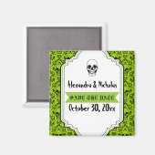 Aimant Crânes damask vert, mariage noir Enregistrer la da (Recto/Verso)