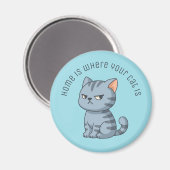 Aimant Cranky Grey Tabby Cat Custom Text Blue (Recto/Verso)