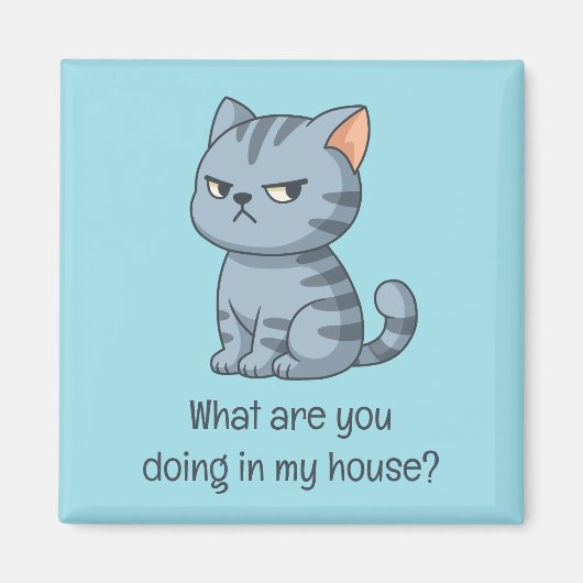 Aimant Cranky Grey Tabby Cat Funny Text Blue (Devant)