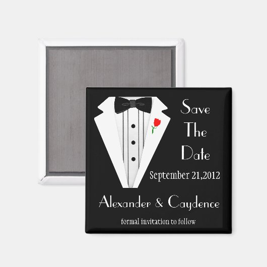 Aimant Cravate Tuxedo-Black Enregistrer La Date (Recto/Verso)