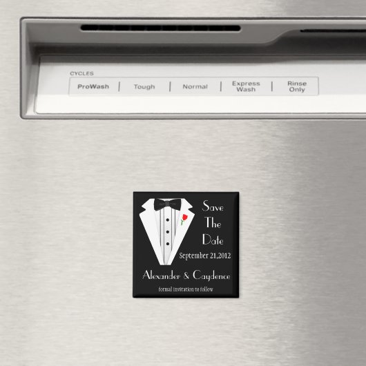 Aimant Cravate Tuxedo-Black Enregistrer La Date (In Situ (Lave-vaisselle))