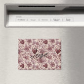 Aimant Cream Burgundy Red Hearts Flowers (In Situ (Lave-vaisselle))