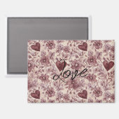 Aimant Cream Burgundy Red Hearts Flowers (Recto/Verso)
