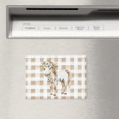 Aimant Cream White Plaid Stripes Horse Birthday (In Situ (Lave-vaisselle))