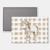 Aimant Cream White Plaid Stripes Horse Birthday (Recto/Verso)