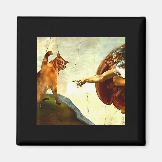 Aimant Création drôle de chat Dieu d'Adam Mème Jésus Chri (Devant)