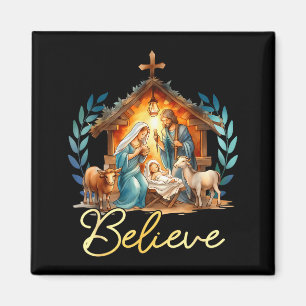 Aimant Crèche Croire Noël Chrétien Famille Joyeux