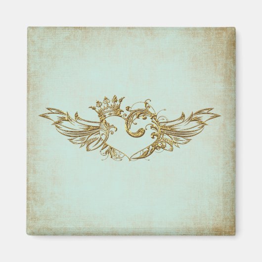 Aimant Crème Aqua Coeur ailé vintage (Devant)