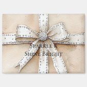 Aimant Crème Blanc Argent Glitzy Glam Bow Noël (Recto)