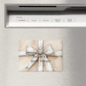 Aimant Crème Blanc Argent Glitzy Glam Bow Noël (In Situ (Lave-vaisselle))