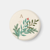 Aimant Crème Botanique Monogramme Classique Noël Fêtes (Devant)