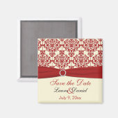 Aimant Crème et Damas rouge Enregistrer l'aimant Date (Recto/Verso)