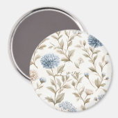 Aimant Crème Fleurs Bleues Marron Amour (Recto/Verso)