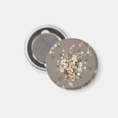 Aimant Crème, fleurs roses sur gris. (Recto/Verso)