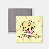 Aimant Crème glacée à chiot du laboratoire jaune (Recto/Verso)