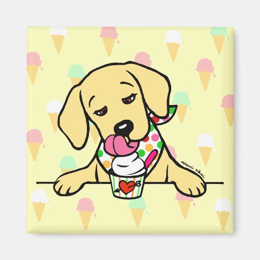 Aimant Crème glacée à chiot du laboratoire jaune (Devant)