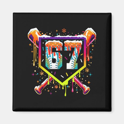 Aimant Crème Glacée Baseball Dégoulinante Numéro 67 Six S (Devant)