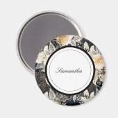 Aimant Crème noire léopard animal floral (Recto/Verso)