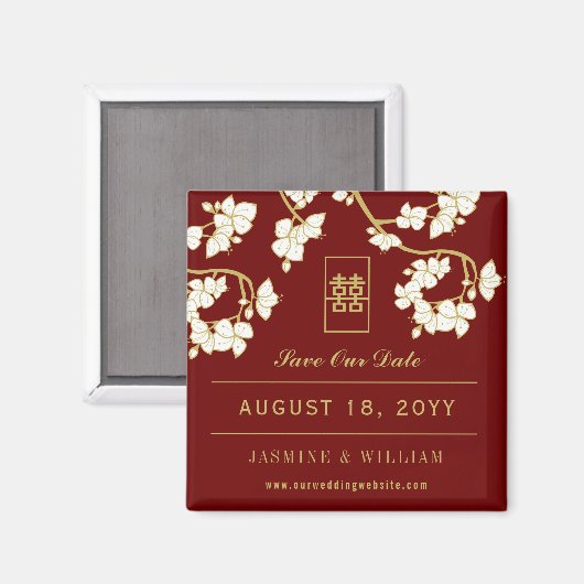 Aimant Crème Peach Blossom Mariage Chinois Enregistrer La (Recto/Verso)