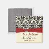 Aimant Crème, rouge et noir Damas Enregistrer l'aimant de (Recto/Verso)