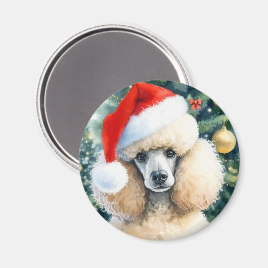 Aimant Crème Standard Poodle Aquarelle Noël (Recto/Verso)