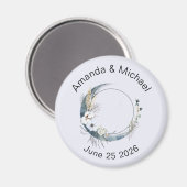 Aimant Crescent Bleu Lune avec Mariage Fleurs Blanches (Recto/Verso)
