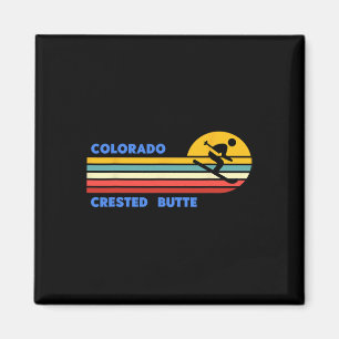 Aimant Crested Butte Colorado Ski Skieur Ski Rétro Soleil