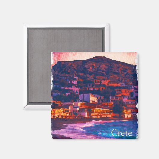 Aimant Crète Grèce île grecque aquarelle peinture (Recto/Verso)